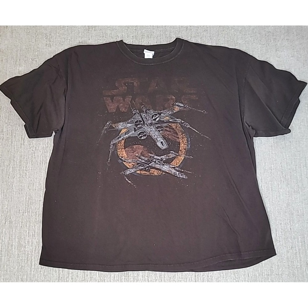 Star Wars X Wing Starfighters Lucasfilm Y2K‎ Brown Men's 2XL Short Sleeve Shirt